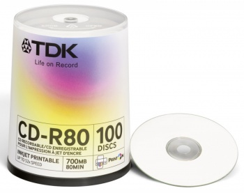  TDK CD-R 700MB 52x Cake Box (100) Printable (t19884) CD-R80PWWCBA100-V