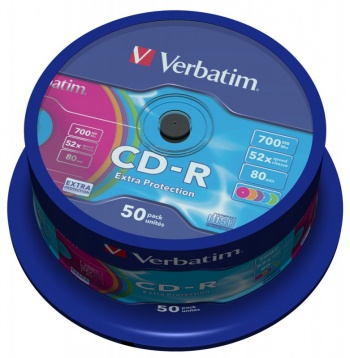  CD-R Verbatim 700Mb 52x Cake Box Extra Protection Colour (50) 43711