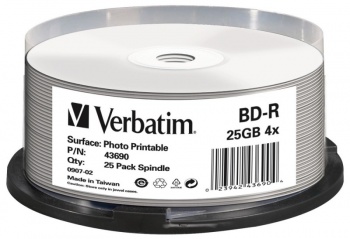 BD-R Verbatim 25Gb 4x Cake Box Printable(25) 43690
